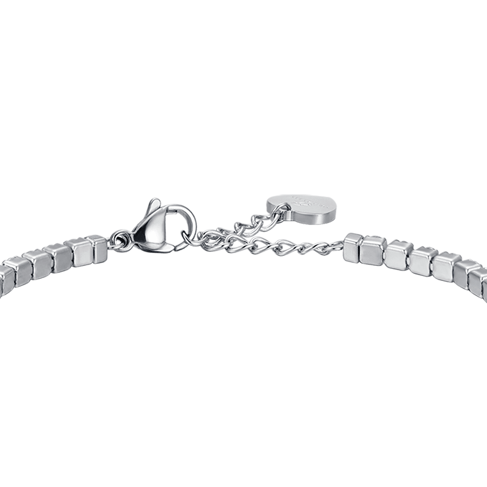 WOMEN'S STEEL BRACELET WITH WHITE CRYSTALS AND PINK CRYSTAL HEART