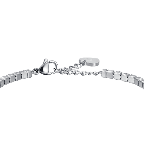 WOMEN'S STEEL BRACELET WITH WHITE CRYSTALS AND PINK CRYSTAL HEART