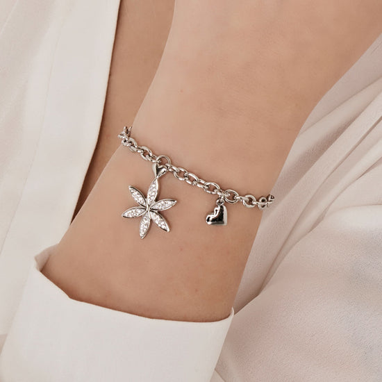 WOMAN'S BRACELET IN STEEL WITH LIFE FLOWER WITH WHITE CRYSTALS Luca Barra