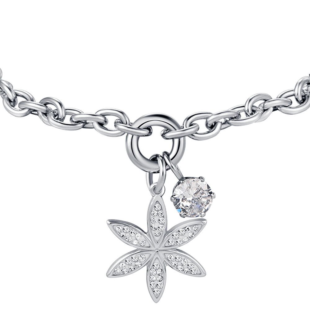 WOMEN'S STEEL FLOWER OF LIFE BRACELET WITH WHITE CRYSTALS