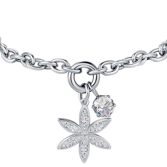 WOMEN'S STEEL FLOWER OF LIFE BRACELET WITH WHITE CRYSTALS