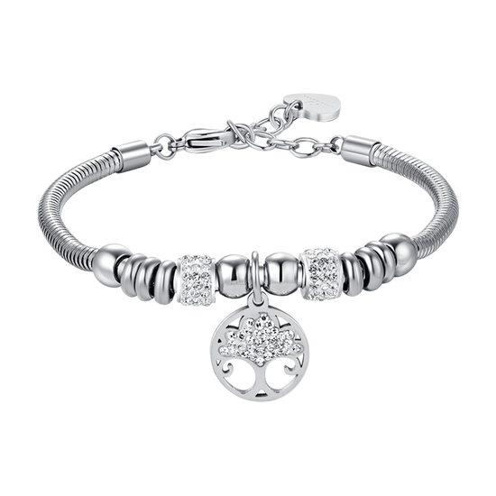 WOMAN'S STEEL BRACELET WITH LIFE TREE WITH WHITE CRYSTALS Luca Barra