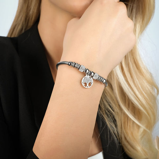 WOMAN'S STEEL BRACELET WITH LIFE TREE WITH WHITE CRYSTALS Luca Barra