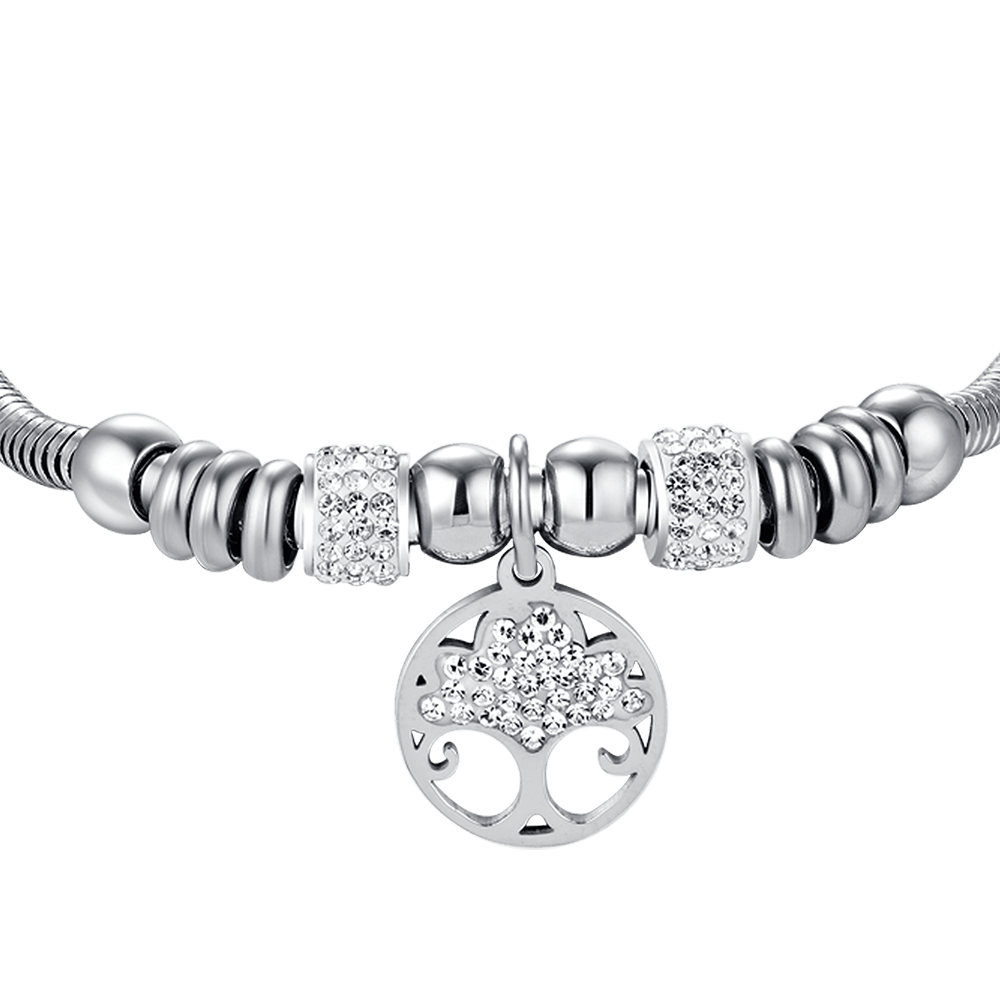 WOMAN'S STEEL BRACELET WITH LIFE TREE WITH WHITE CRYSTALS Luca Barra
