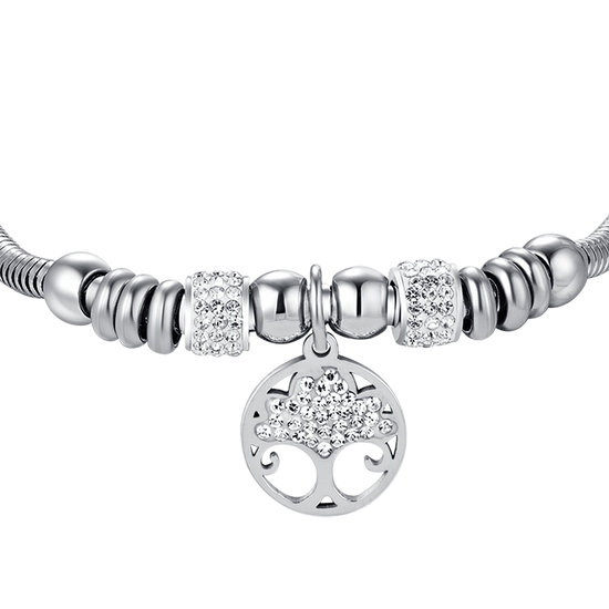 STEEL WOMEN'S TREE OF LIFE BRACELET WITH WHITE CRYSTALS