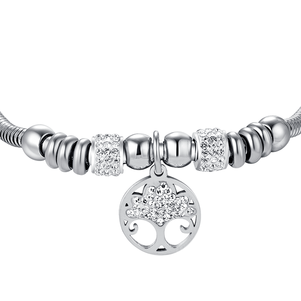STEEL WOMEN'S TREE OF LIFE BRACELET WITH WHITE CRYSTALS