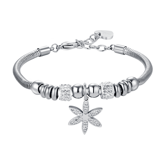 BRACCIALE DONNA IN ACCIAIO CON FIORE DELLA VITA CON CRISTALLI BIANCHI Luca Barra