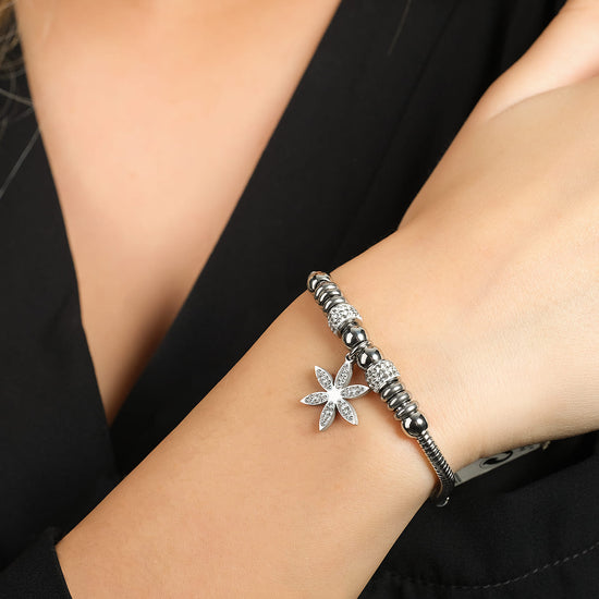 WOMAN'S BRACELET IN STEEL WITH LIFE FLOWER WITH WHITE CRYSTALS Luca Barra