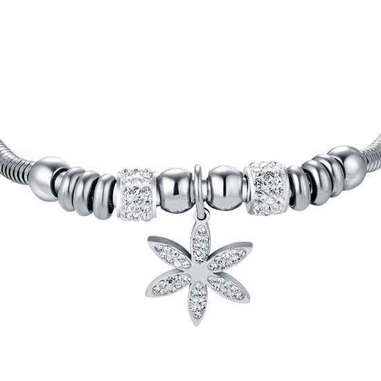WOMEN'S STEEL FLOWER OF LIFE BRACELET WITH WHITE CRYSTALS