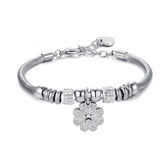 WOMAN'S BRACELET IN STEEL WITH QUADRIFOGLIO WITH WHITE CRYSTALS Luca Barra