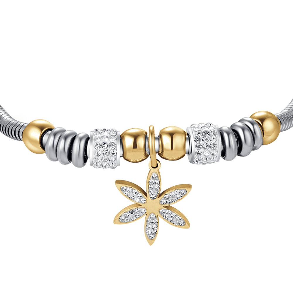 WOMEN'S STEEL FLOWER OF LIFE BRACELET WITH WHITE CRYSTALS