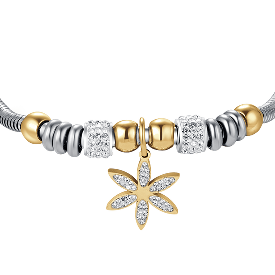 WOMEN'S STEEL FLOWER OF LIFE BRACELET WITH WHITE CRYSTALS