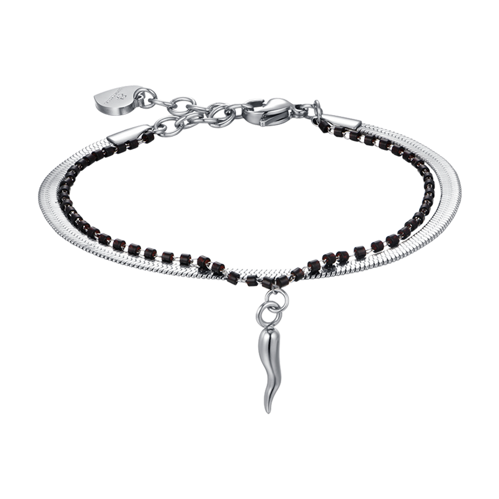 WOMAN'S BRACELET IN STEEL WITH CORN AND BLACK ELEMENTS Luca Barra