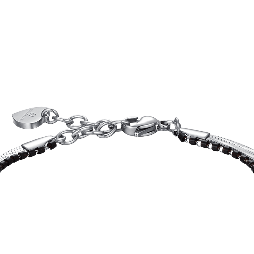 WOMEN'S STEEL BRACELET WITH HORN AND BLACK ELEMENTS