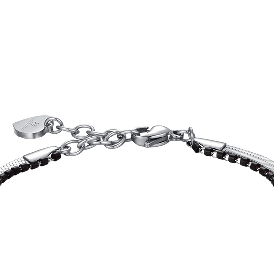 WOMEN'S STEEL BRACELET WITH HORN AND BLACK ELEMENTS