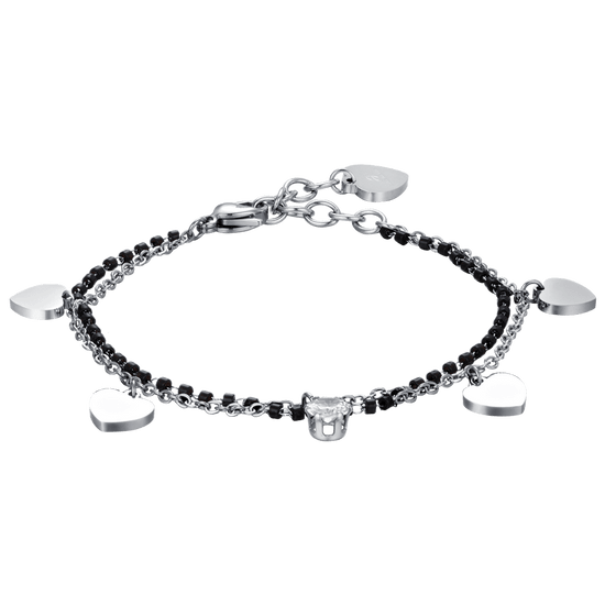 WOMAN'S BRACELET IN STEEL WITH HEARTS, BLACK ELEMENTS AND WHITE CRYSTAL Luca Barra