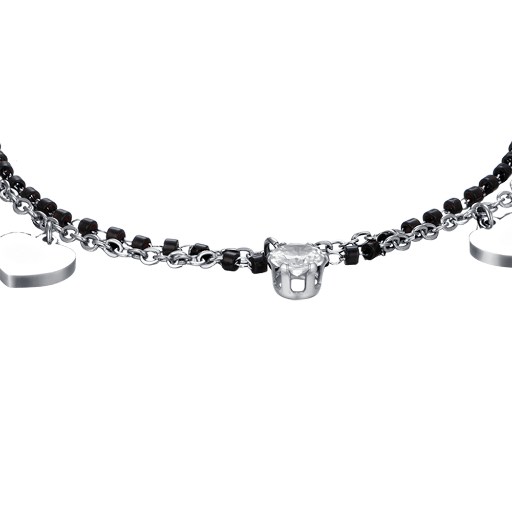 WOMAN'S BRACELET IN STEEL WITH HEARTS, BLACK ELEMENTS AND WHITE CRYSTAL Luca Barra