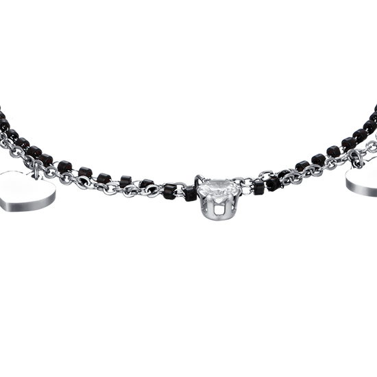 WOMAN'S BRACELET IN STEEL WITH HEARTS, BLACK ELEMENTS AND WHITE CRYSTAL Luca Barra