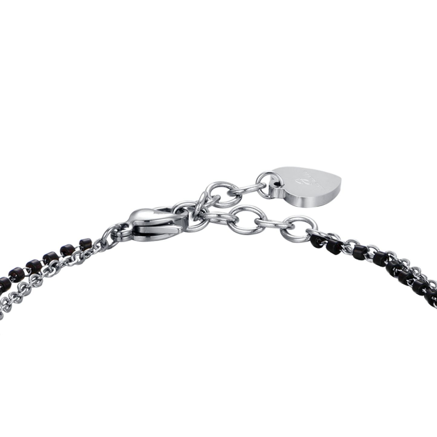WOMEN'S STEEL BRACELET WITH HEARTS, BLACK ELEMENTS AND WHITE CRYSTAL