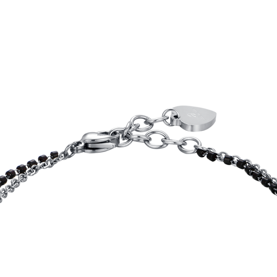 WOMEN'S STEEL BRACELET WITH HEARTS, BLACK ELEMENTS AND WHITE CRYSTAL