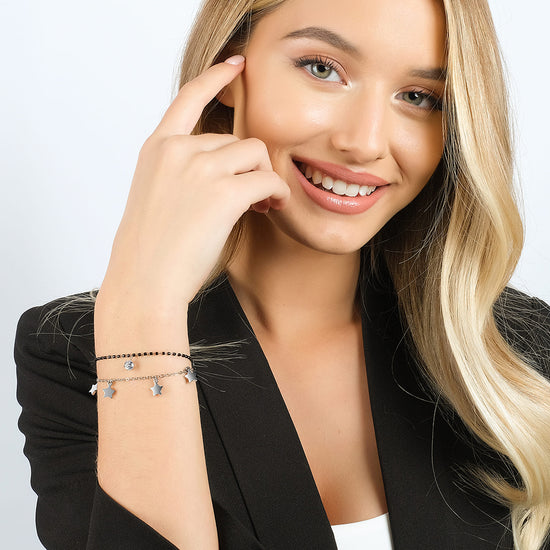 Upload image to Gallery WOMAN'S BRACELET IN STEEL WITH STARS, BLACK IP ELEMENTS AND WHITE CRYSTAL
