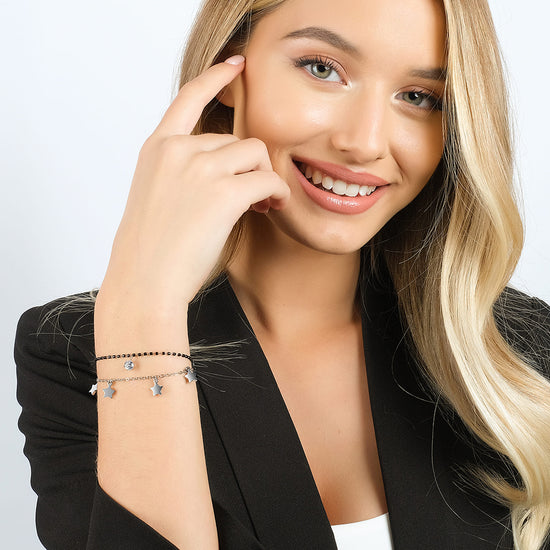 WOMAN'S BRACELET IN STEEL WITH STARS, BLACK IP ELEMENTS AND WHITE CRYSTAL Luca Barra