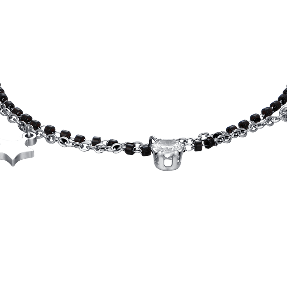 WOMAN'S BRACELET IN STEEL WITH STARS, BLACK IP ELEMENTS AND WHITE CRYSTAL Luca Barra