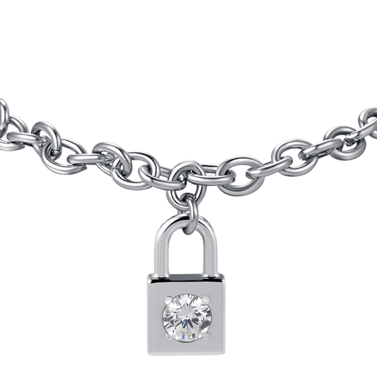 WOMEN'S STEEL PADLOCK BRACELET WITH WHITE CRYSTAL