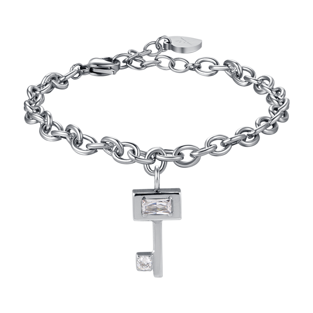 WOMEN'S STEEL KEY BRACELET WITH WHITE CRYSTALS