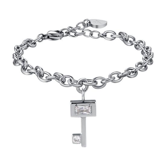 WOMEN'S STEEL KEY BRACELET WITH WHITE CRYSTALS