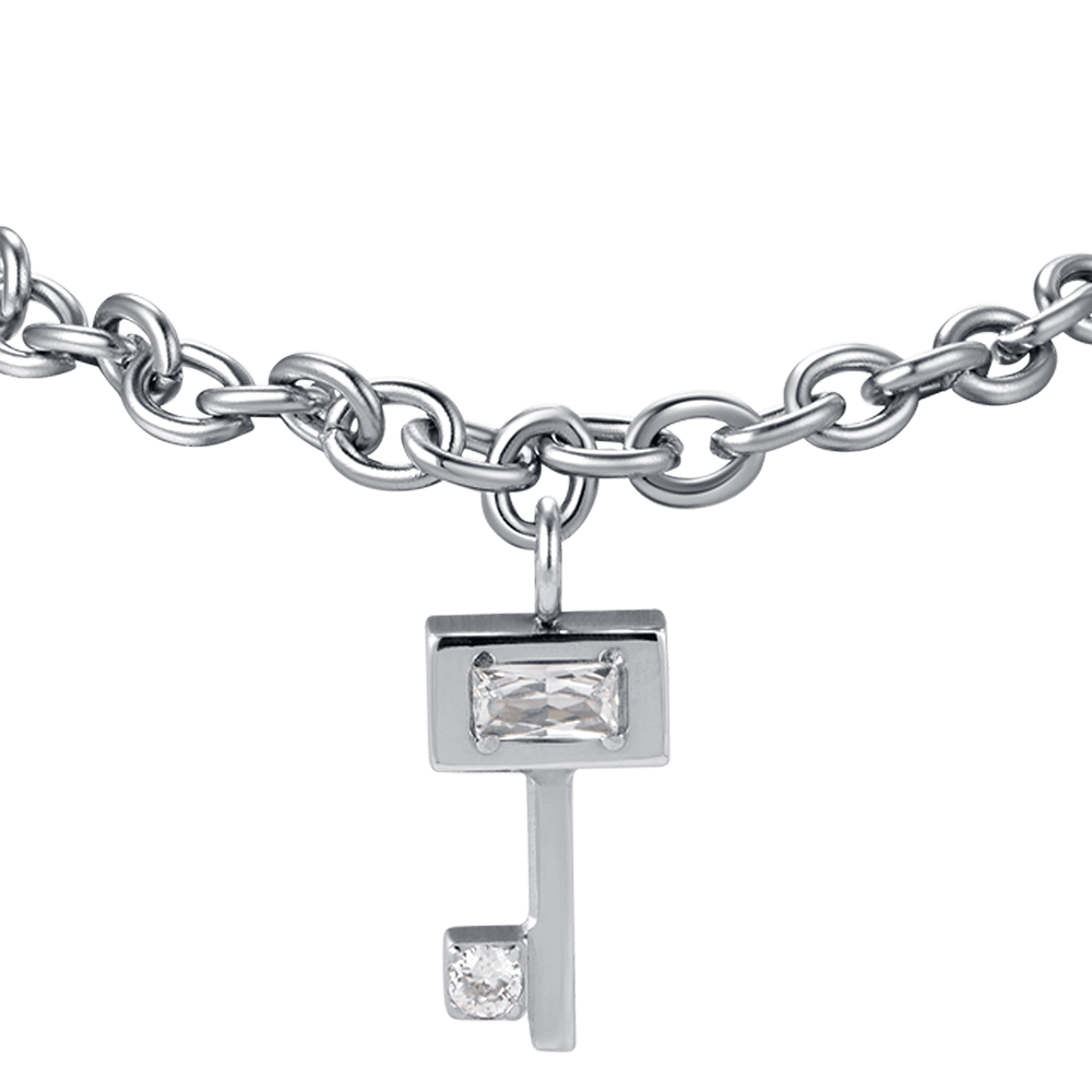 WOMEN'S STEEL KEY BRACELET WITH WHITE CRYSTALS