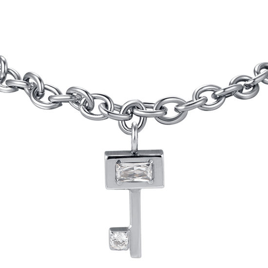 WOMEN'S STEEL KEY BRACELET WITH WHITE CRYSTALS