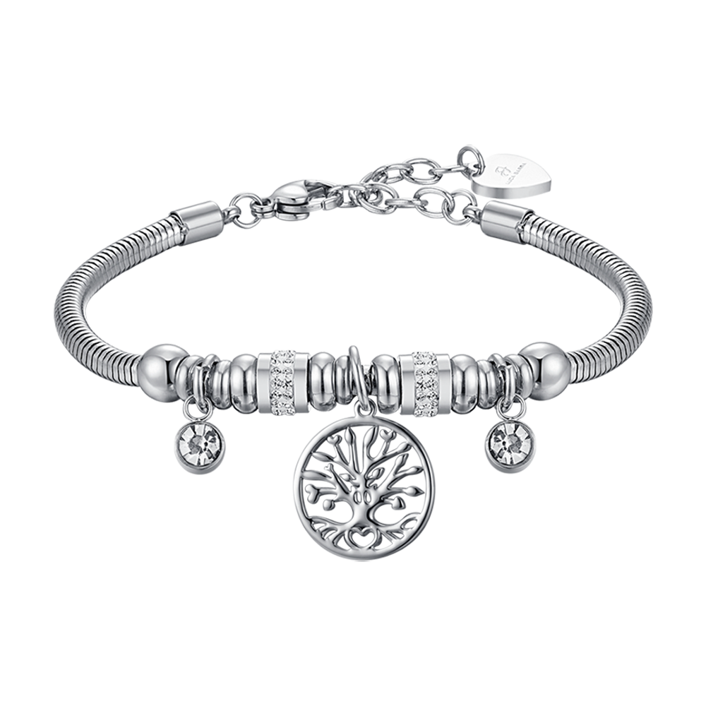 WOMAN'S BRACELET IN STEEL WITH TREE OF LIFE AND WHITE CRYSTALS Luca Barra