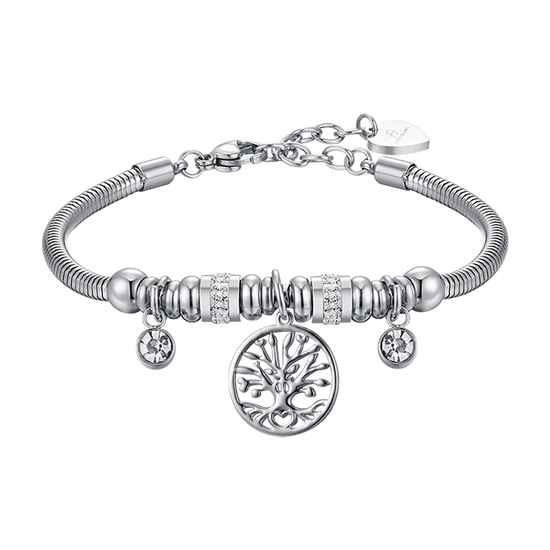 WOMAN'S BRACELET IN STEEL WITH TREE OF LIFE AND WHITE CRYSTALS Luca Barra