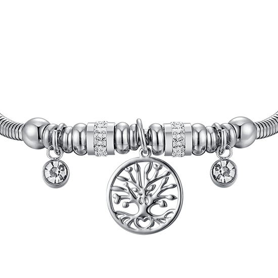 WOMEN'S STEEL BRACELET WITH TREE OF LIFE AND WHITE CRYSTALS