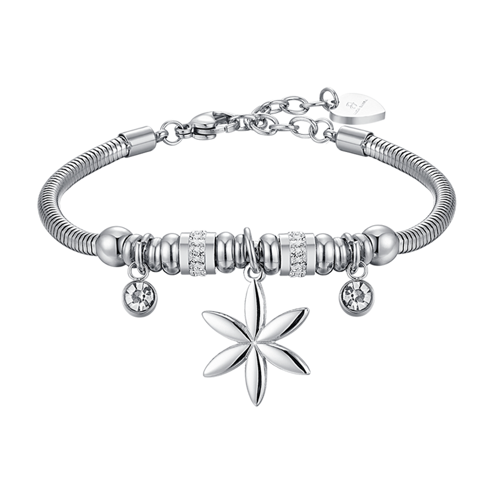 WOMAN'S BRACELET IN STEEL WITH LIFE FLOWER AND WHITE CRYSTALS Luca Barra