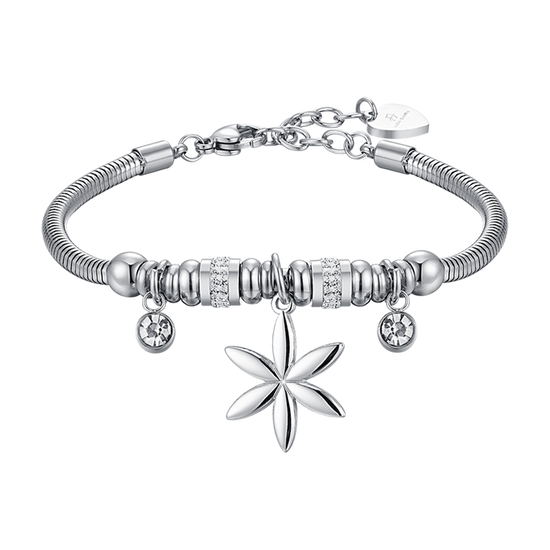 WOMAN'S BRACELET IN STEEL WITH LIFE FLOWER AND WHITE CRYSTALS Luca Barra