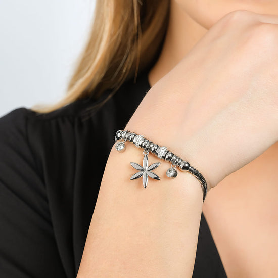 WOMAN'S BRACELET IN STEEL WITH LIFE FLOWER AND WHITE CRYSTALS Luca Barra