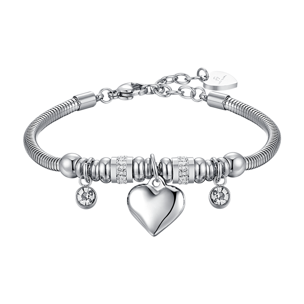 WOMEN'S STEEL BRACELET WITH HEART AND WHITE CRYSTALS