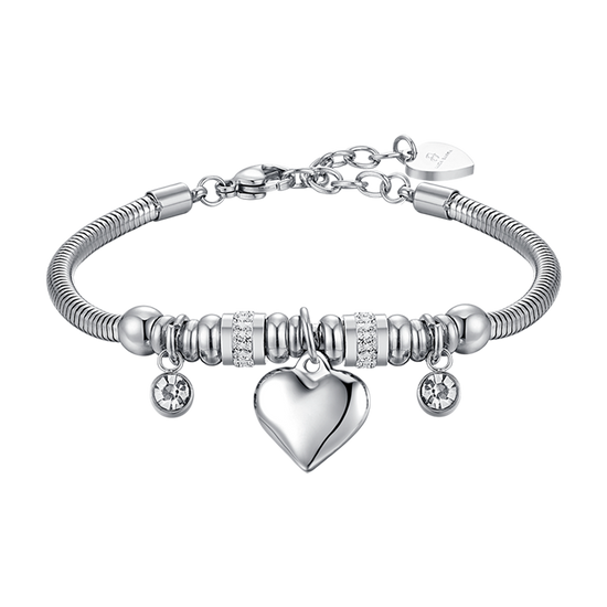 WOMAN'S BRACELET IN STEEL WITH HEART AND WHITE CRYSTALS Luca Barra