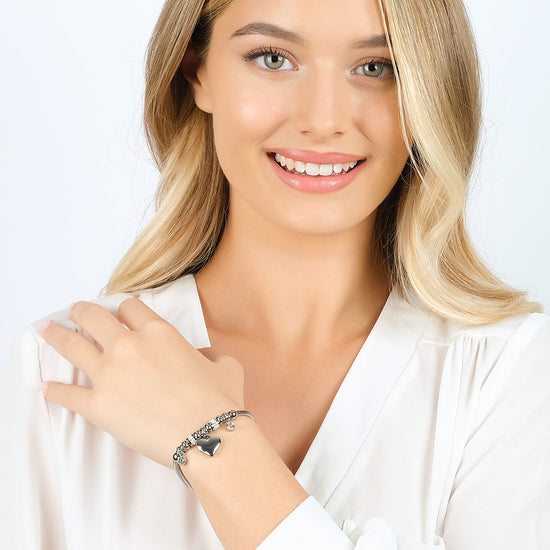 WOMEN'S STEEL BRACELET WITH HEART AND WHITE CRYSTALS
