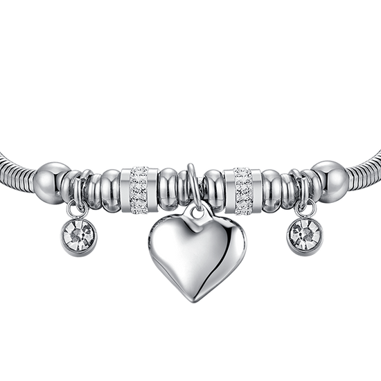 WOMEN'S STEEL BRACELET WITH HEART AND WHITE CRYSTALS