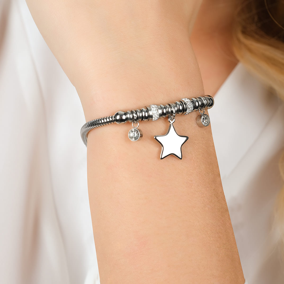 WOMAN'S BRACELET IN STEEL WITH STAR AND WHITE CRYSTALS Luca Barra