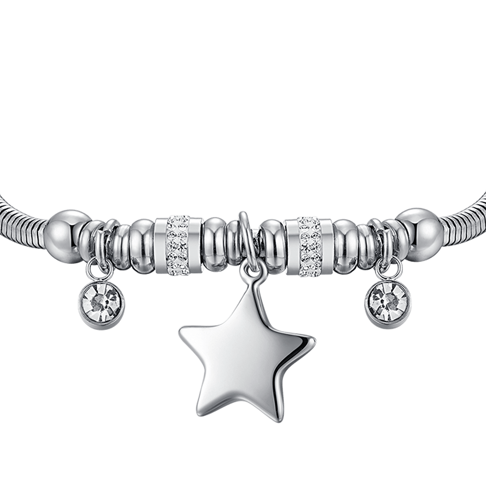 WOMEN'S STEEL BRACELET WITH STAR AND WHITE CRYSTALS