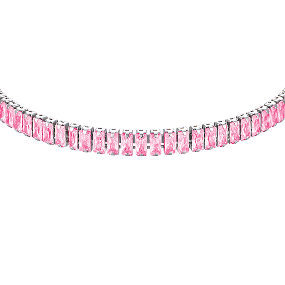 WOMEN'S STEEL BRACELET WITH PINK CRYSTALS