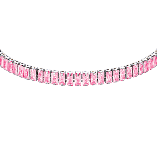 WOMEN'S STEEL BRACELET WITH PINK CRYSTALS