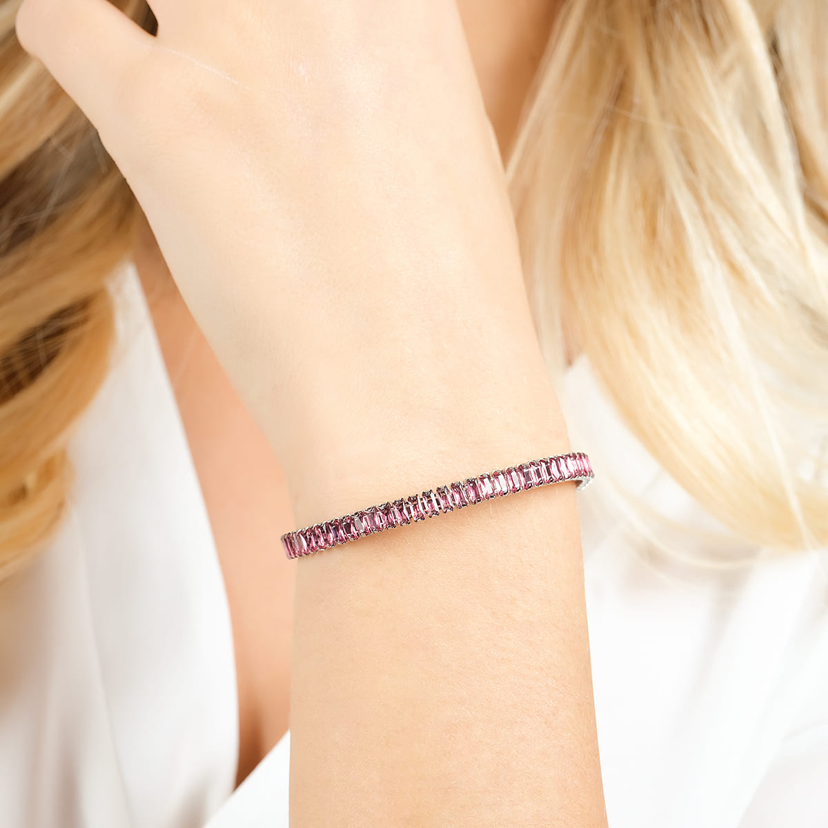 WOMAN'S BRACELET IN STEEL WITH FUCHSIA CRYSTALS Luca Barra
