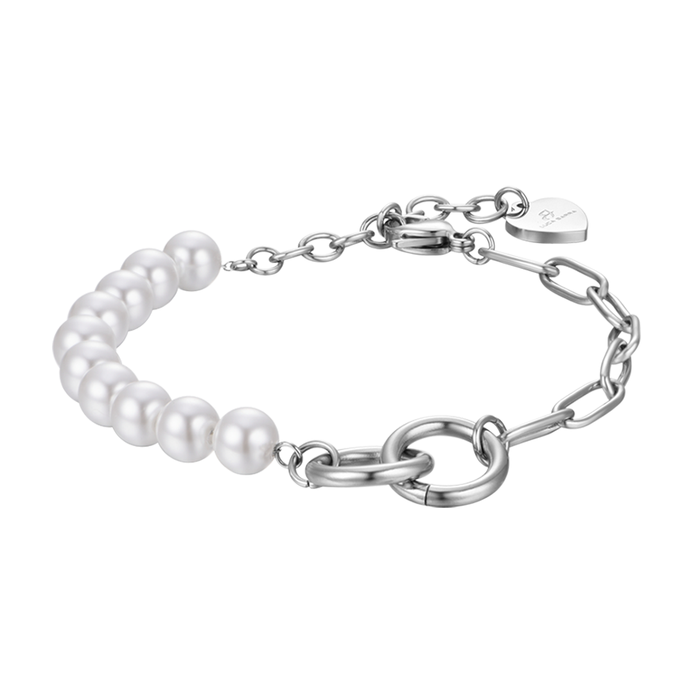 WOMEN'S STEEL BRACELET WITH WHITE PEARLS