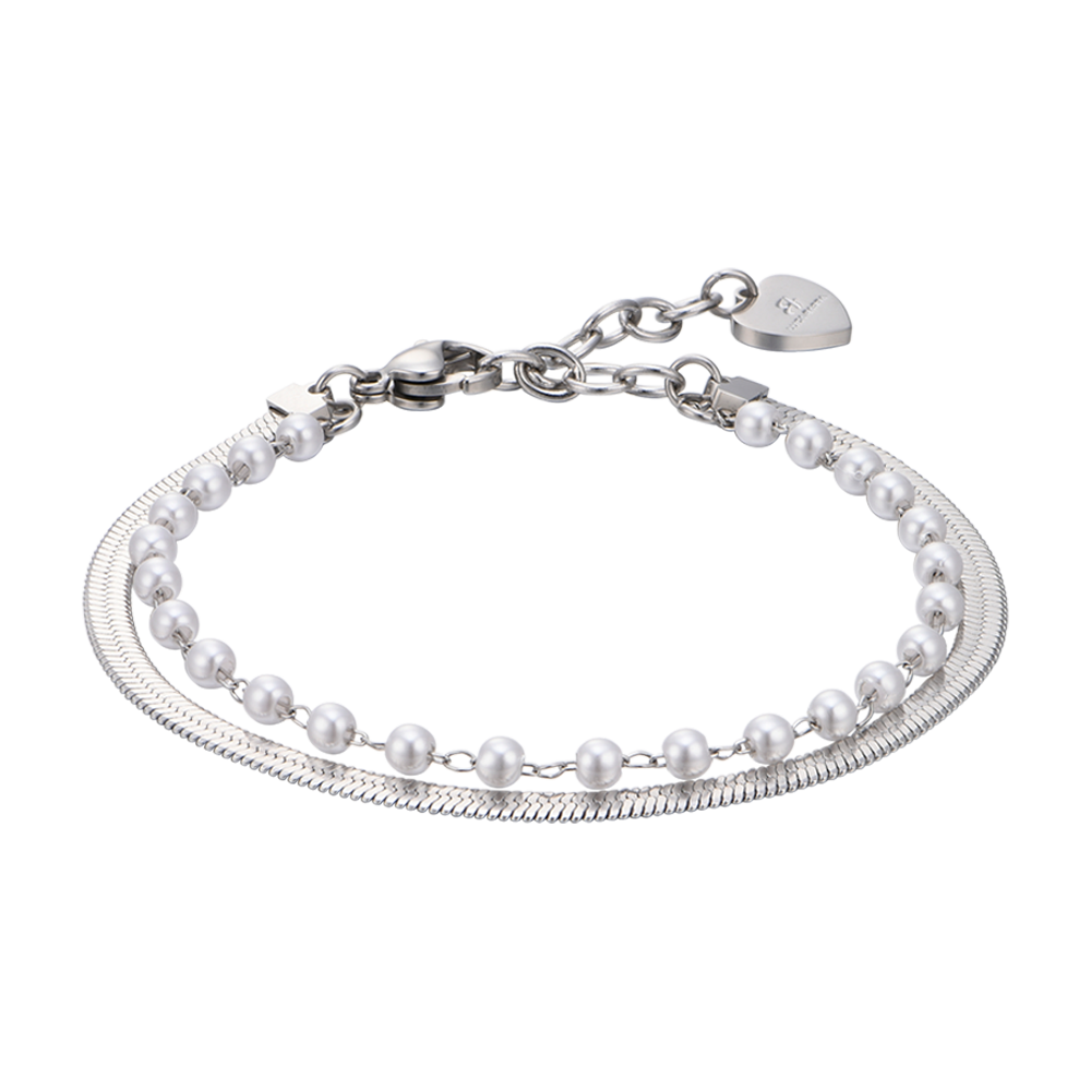 WOMAN'S BRACELET IN STEEL WITH WHITE PEARLS Luca Barra