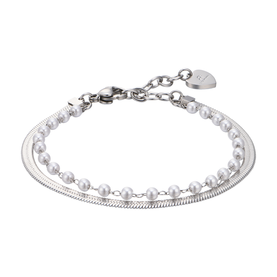 WOMEN'S STEEL BRACELET WITH WHITE PEARLS